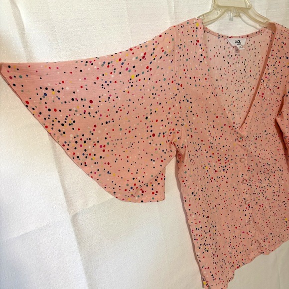 JACK by BB Dakota Pink‎ Polka Dot Blouse Women's Small Flutter Sleeve 100% Rayon - Picture 5 of 8